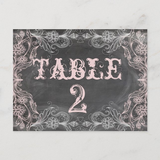 Chalkboard Antique Pink Tischnummer Card (Vorderseite)