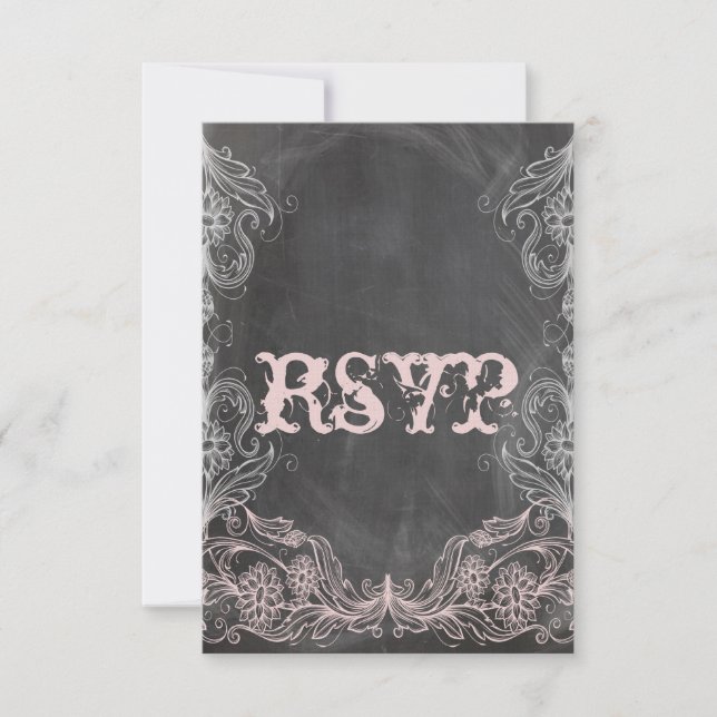 Chalkboard Antique Pink UAWG Wedding RSVP Karte (Vorderseite)