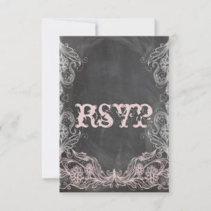 Chalkboard Antique Pink UAWG Wedding RSVP Karte
