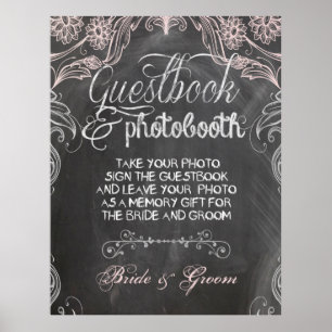 Chalkboard Antique Pink Wedding Foto Booth Poster