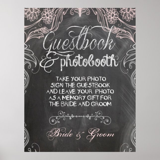 Chalkboard Antique Pink Wedding Foto Booth Poster (Vorne)