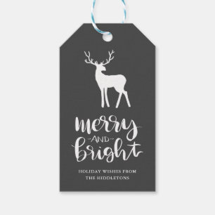 Chalkboard Antler Merry & Bright Script Weihnachte Geschenkanhänger