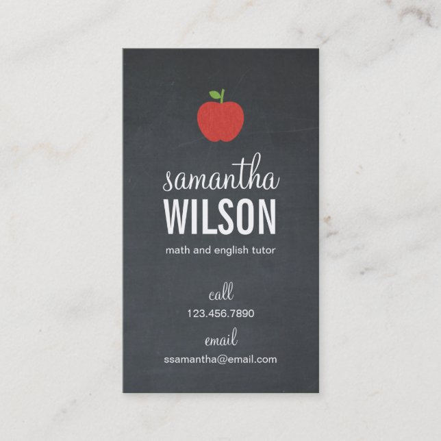 Chalkboard Apple Teacher Business Card - Groon Visitenkarte (Vorderseite)