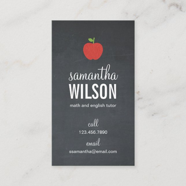 Chalkboard Apple Teacher Business Card Visitenkarte (Vorderseite)