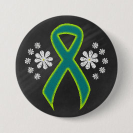Chalkboard Aquamarin und Linse Green Ribbon Button