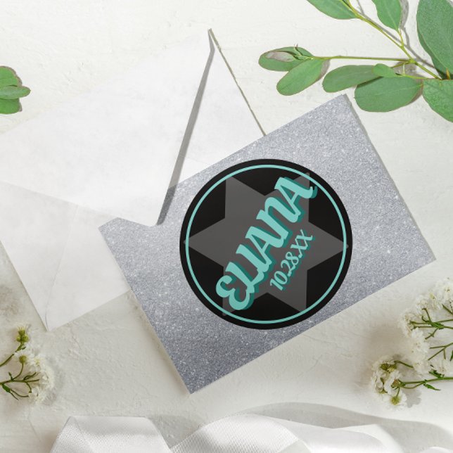 Chalkboard Aquamarine Funkelnd Name Logo Bat Mitzv (Von Creator hochgeladen)