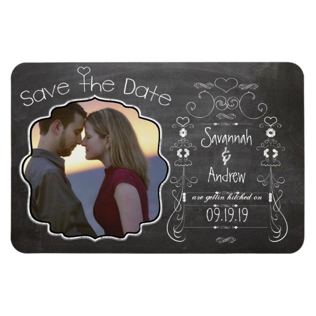 Chalkboard Art Wedding Save the Date Magnet (Horizontal)