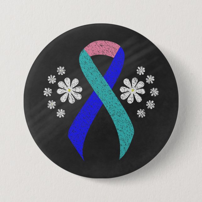 Chalkboard Awareness Aquamarin/Pink/Blue Ribbon Button (Vorderseite)