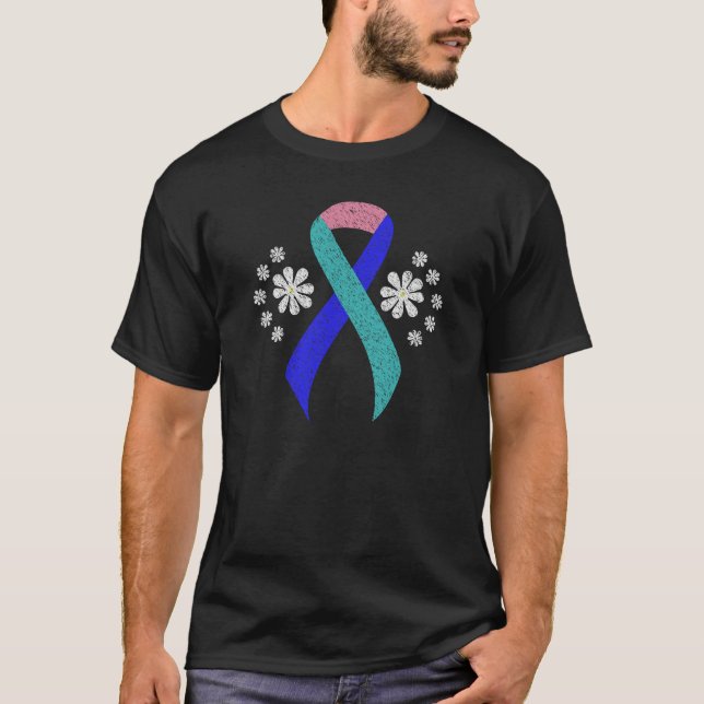 Chalkboard Awareness Aquamarin/Pink/Blue Ribbon T-Shirt (Vorderseite)