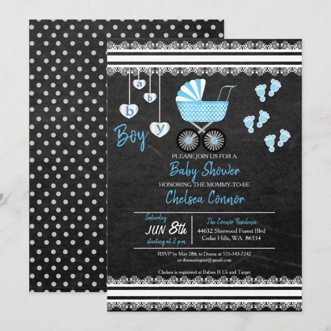 Chalkboard Baby Boy 👶 Duschdesign Einladung (Vorne/Hinten)