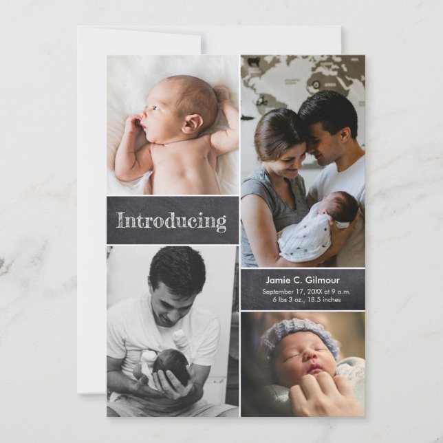 Chalkboard Baby Foto Collage Einführung Neugeboren Ankündigung (Vorderseite)