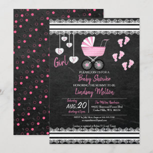 Chalkboard Baby Girl Dusche Design Einladung