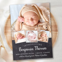 Chalkboard Baby Personalisiert 4 Foto Collage Birt