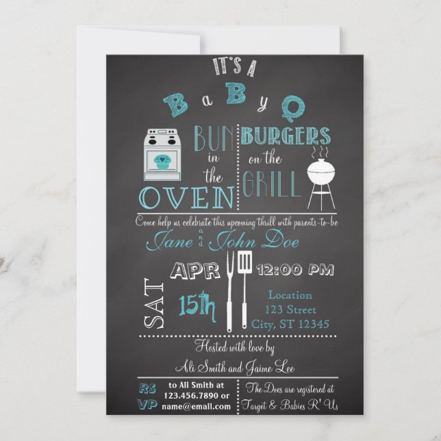 Chalkboard BabyQ blau Einladung (Vorderseite)