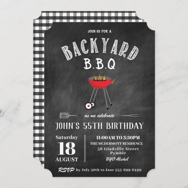 Chalkboard Backyard Barbecue GRILLEN Birthday Part Einladung (Vorne/Hinten)