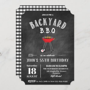 Chalkboard Backyard Barbecue GRILLEN Birthday Part Einladung