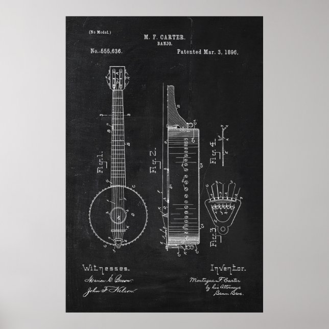 Chalkboard Banjo Patent Poster (Vorne)