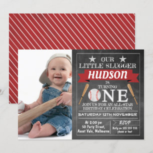 Chalkboard Baseball 1. Geburtstag Einladung