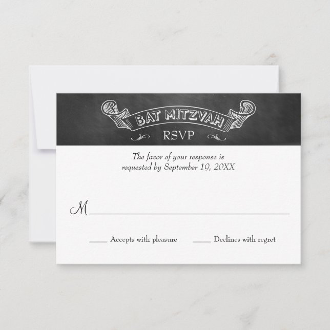 Chalkboard Bat Mitzvah Response UAWG RSVP Karte (Vorderseite)
