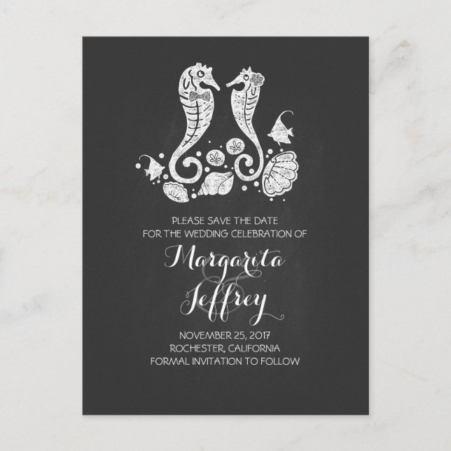 Chalkboard Beach Save the Date Postkarten (Vorderseite)