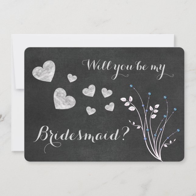 Chalkboard Beatles floral werden Sie meine Bridesm Einladung (Vorderseite)