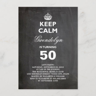 Chalkboard Behalt Calm Funny 50. Geburtstag Einlad Einladung