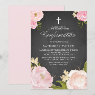 Chalkboard-Bestätigung für Aquarellpink-Peonies Einladung