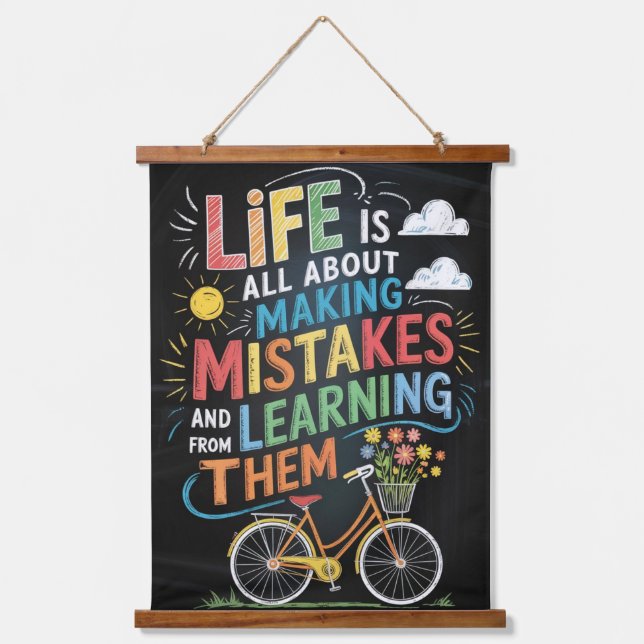 "Chalkboard Bike Inspiration - Life's Mistakes & L Wandteppich Mit Holzrahmen (Vorderseite)