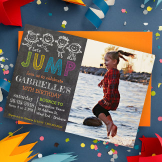 Chalkboard Birthday Trampolin Party Einladung