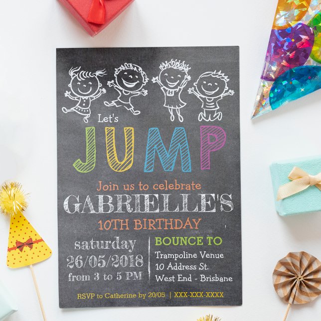 Chalkboard Birthday Trampolin Party Einladung (Von Creator hochgeladen)