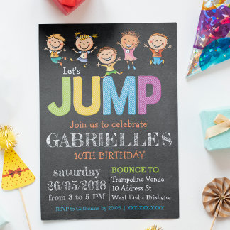 Chalkboard Birthday Trampolin Party Einladung