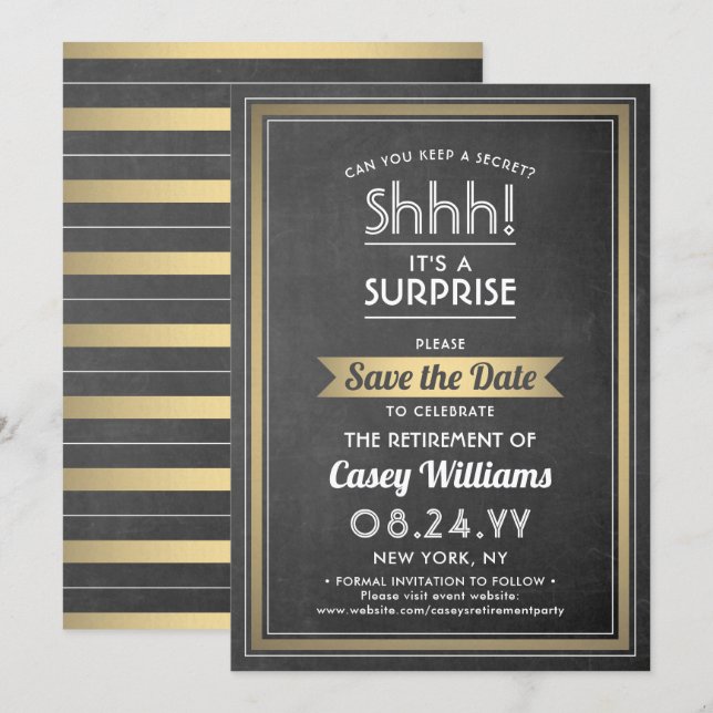 Chalkboard Black & Gold Chalkboard zum Party für U Save The Date (Vorne/Hinten)