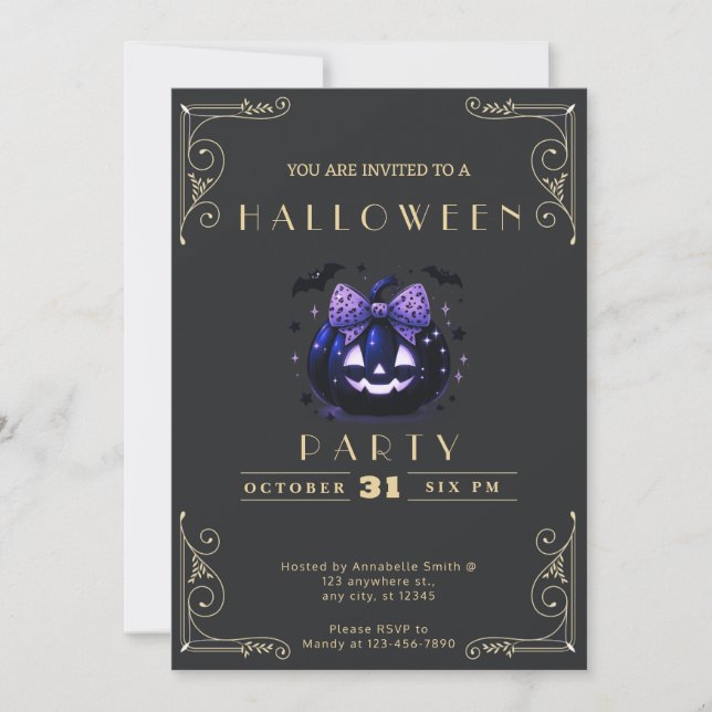 Chalkboard Black & Gold Jack O' Lantern Halloween Einladung (Vorderseite)