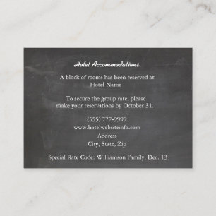 Chalkboard Black Wood Hotel Einschließungskarten Begleitkarte