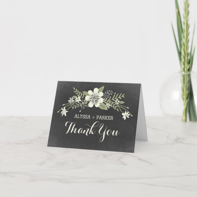 Chalkboard Blooms Wedding Danke Karte (Vorderseite)