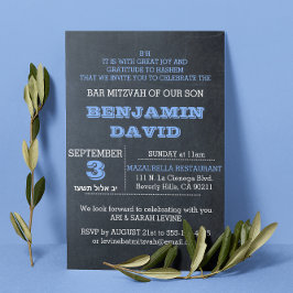 Chalkboard Blue B"H Bar Mitzvah Einladung