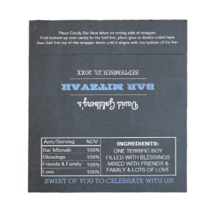 Chalkboard Blue Bar Mitzvah Candy Wrappers Notizblock
