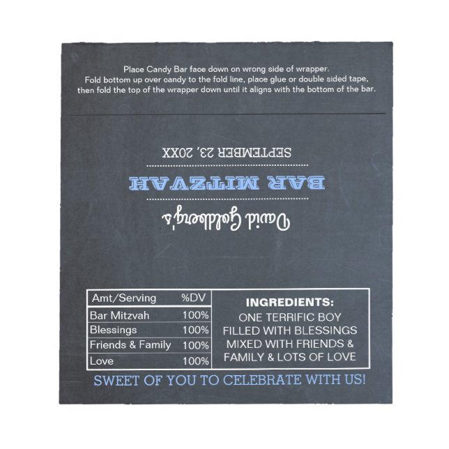 Chalkboard Blue Bar Mitzvah Candy Wrappers Notizblock (Vorderseite)
