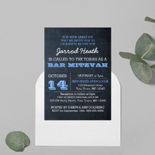 Chalkboard Blue Bar Mitzvah Einladung No Logo