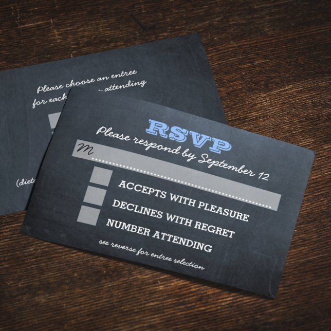 Chalkboard Blue Bar Mitzvah RSVP Card mit Entree (Von Creator hochgeladen)