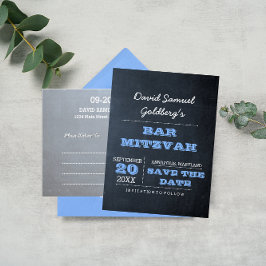 Chalkboard Blue Bar Mitzvah Save the Date Ankündigungspostkarte