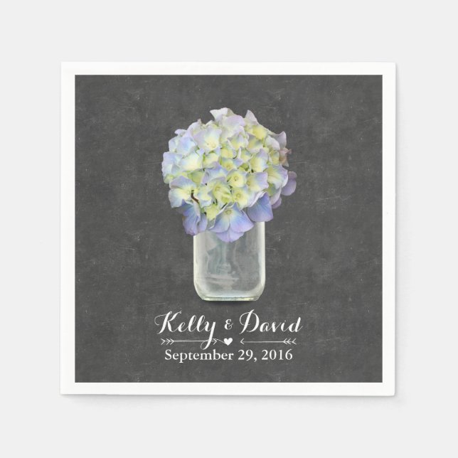 Chalkboard Blue Hydrangea Mason Jar Wedding Serviette (Vorderseite)