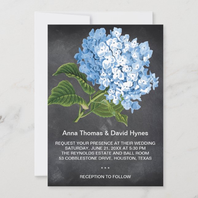 CHALKBOARD BLUE HYDRANGEA PERSONALISIERT WEDD INV EINLADUNG (Vorderseite)