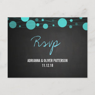 Chalkboard Blue Lanterns Rustic Wedding RSVP Einladungspostkarte