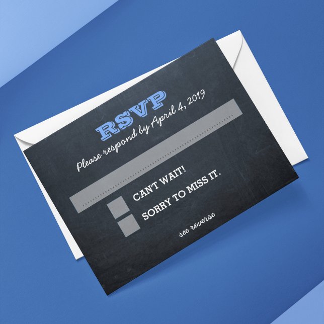 Chalkboard Blue RSVP Card mit Guest Message Lines Karte (Von Creator hochgeladen)