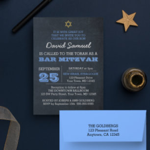 Chalkboard Blue Star von David Bar Mitzvah Einladung