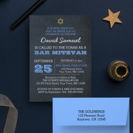Chalkboard Blue Star von David Bar Mitzvah Einladung