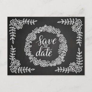 Chalkboard Blume Wreath Wedding   Save The Date Ankündigungspostkarte