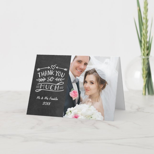 Chalkboard Boho Wedding Foto Vielen Dank Dankeskarte (Vorderseite)