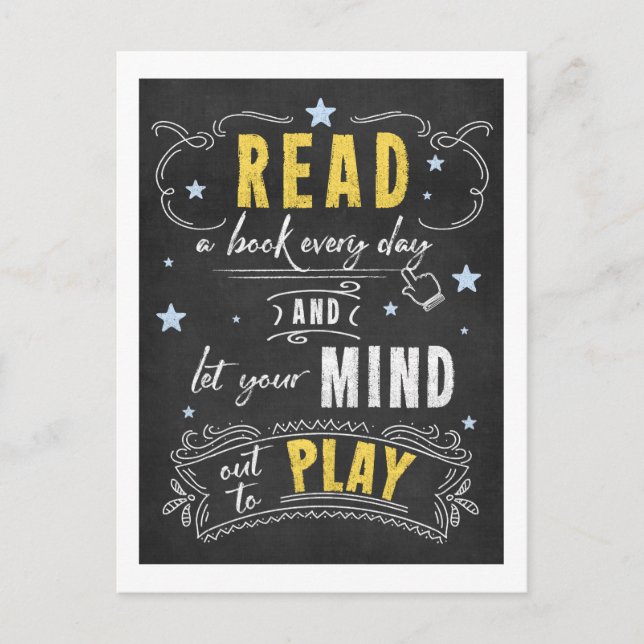 Chalkboard Book Lovers Buch lesen Postkarte (Vorderseite)